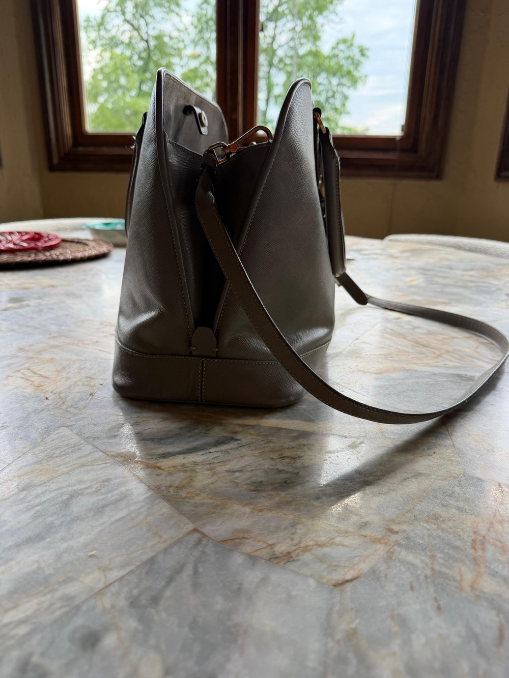 Prada Saffiano Leather Dome Satchel - Light Gray - Picture 3 of 3